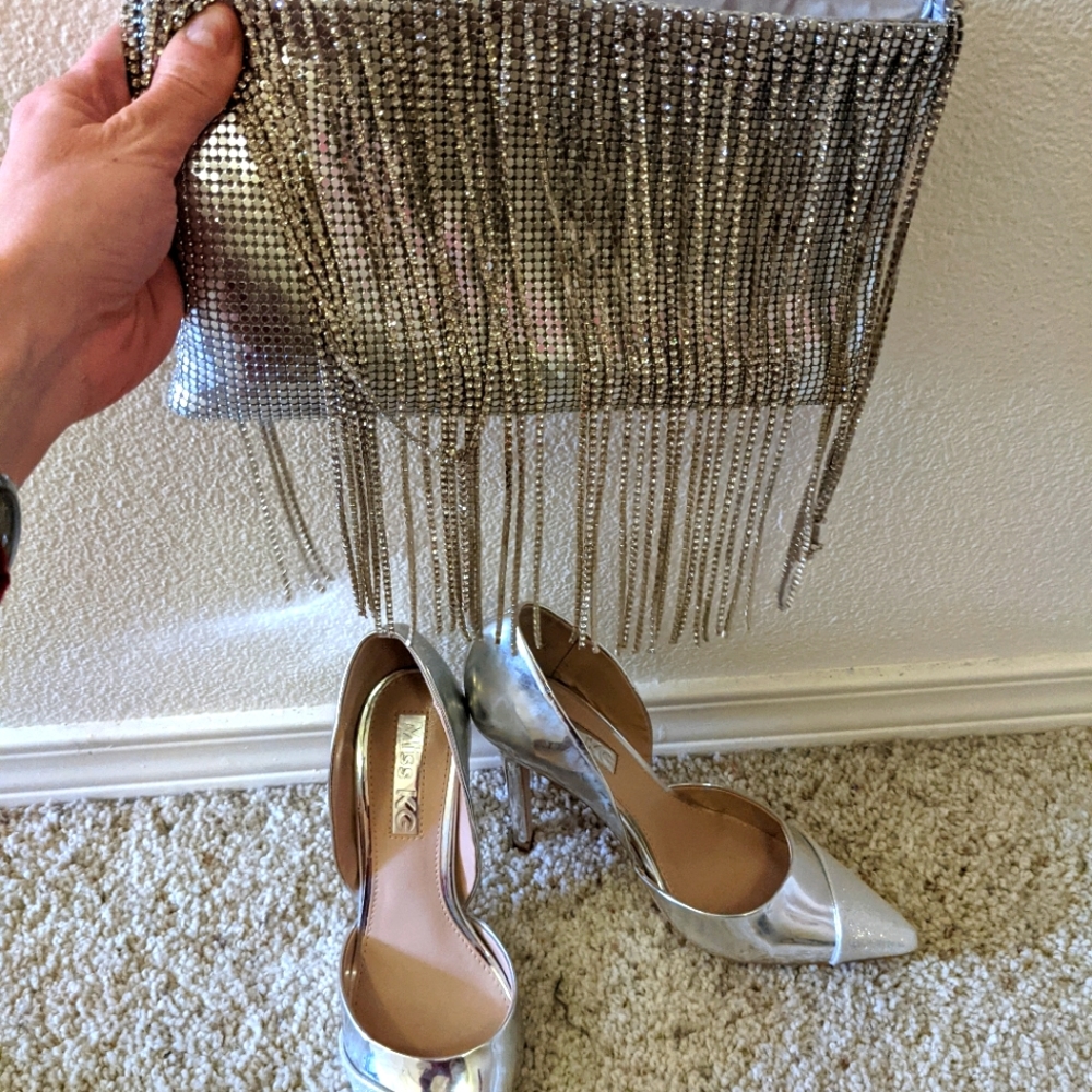 Miss KG Pumps with ASOS Chainmail Fringe Clutch Bag